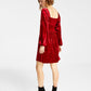 Bar III Women's Velvet Smocked Long Sleeve Dress Red  Size X-Large