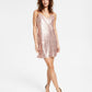 Bar III Women's Sequined V Neck Spaghetti Strap Slip Dress Pink Size Large