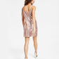 Bar III Women's Sequined V Neck Spaghetti Strap Slip Dress Pink Size Large
