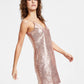 Bar III Women's Sequined V Neck Spaghetti Strap Slip Dress Pink Size Large