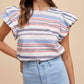 Anniewear - Stripe Ruffle Sleeve Top