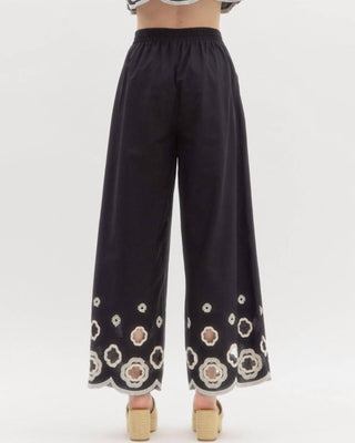 Entro - Scallop Embroidered Hem Wide Leg Pants