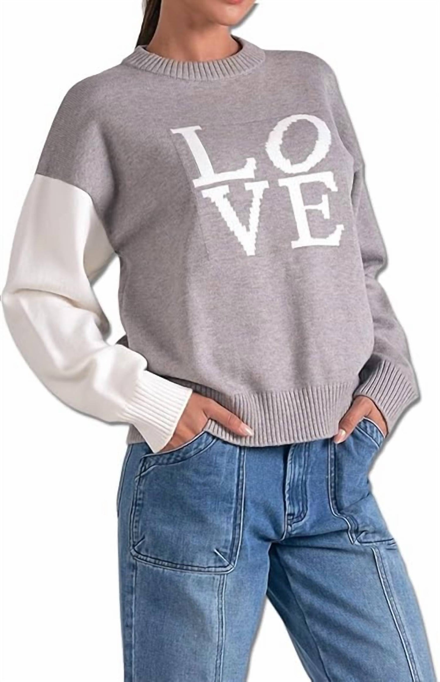 Elan - "love" Color Block Sweater