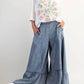 Easel - Ruffle Bottom Hem Washed Wide Leg Palazzo Pants
