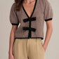 525 America - Elaine Puff Sleeve Tie Front Cardigan