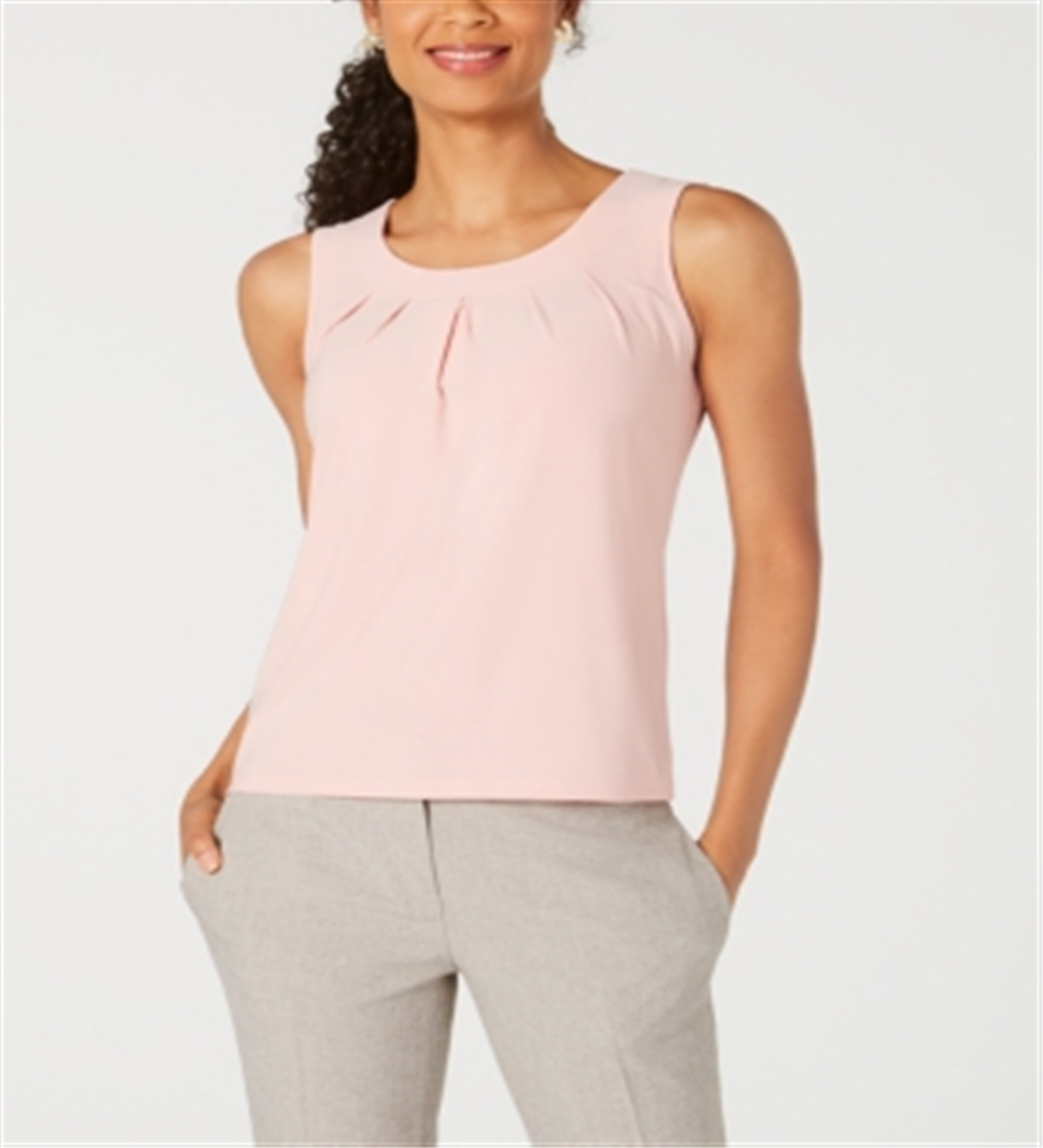 Kasper Women's Pleated Neck Sleeveless Top Pink Size Large