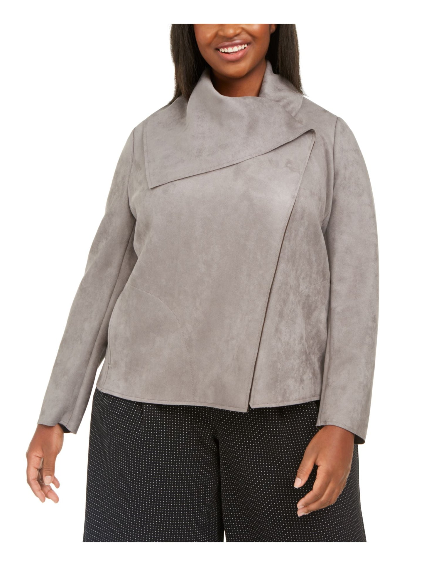 ANNE KLEIN Women's Gray Wrap Jacket Plus Size 0X