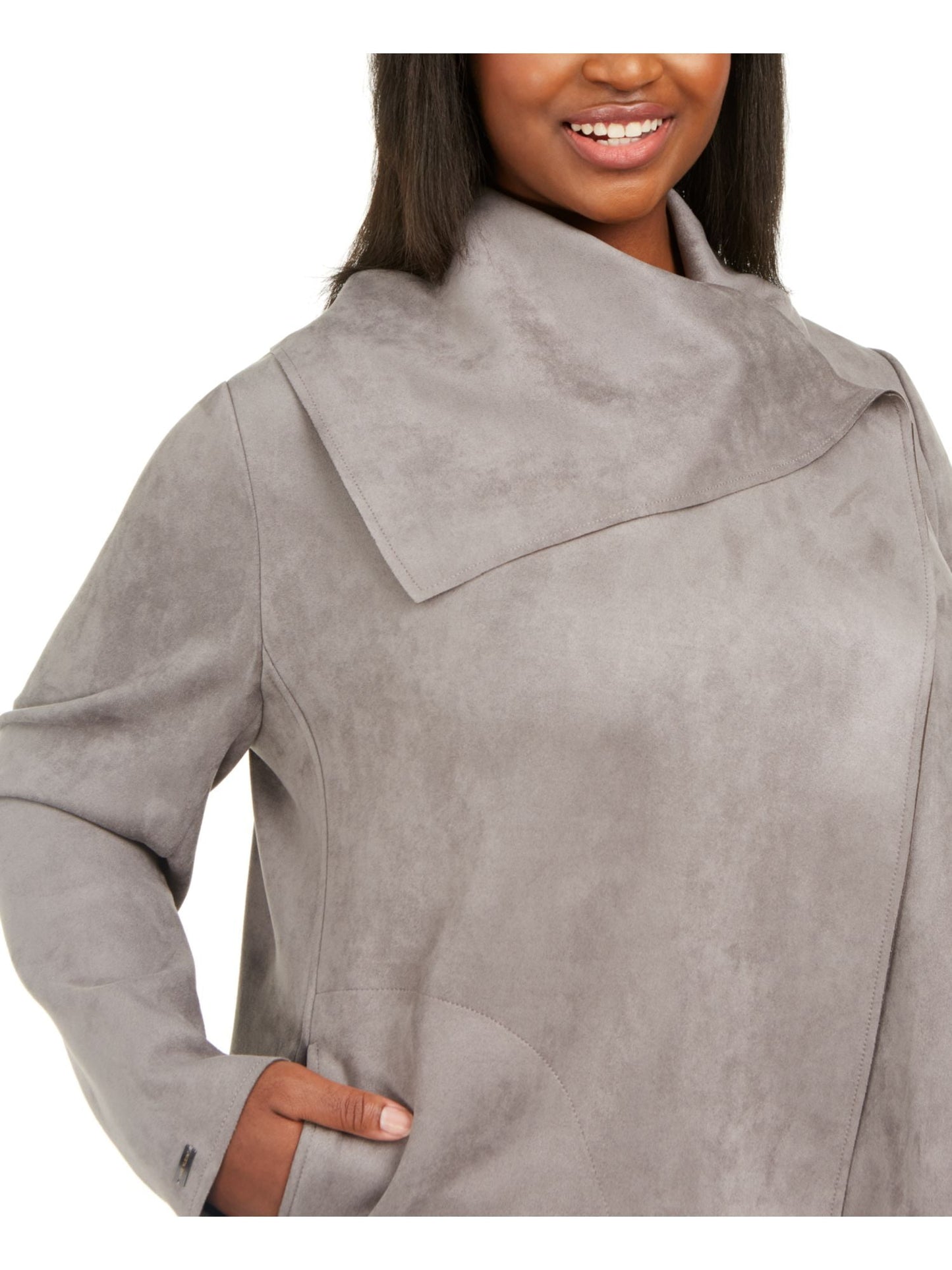 ANNE KLEIN Women's Gray Wrap Jacket Plus Size 0X