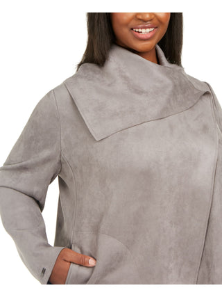ANNE KLEIN Women's Gray Wrap Jacket Plus Size 0X