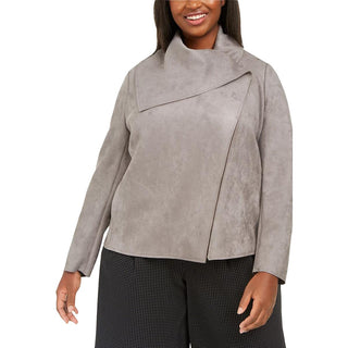 ANNE KLEIN Women's Gray Wrap Jacket Plus Size 0X