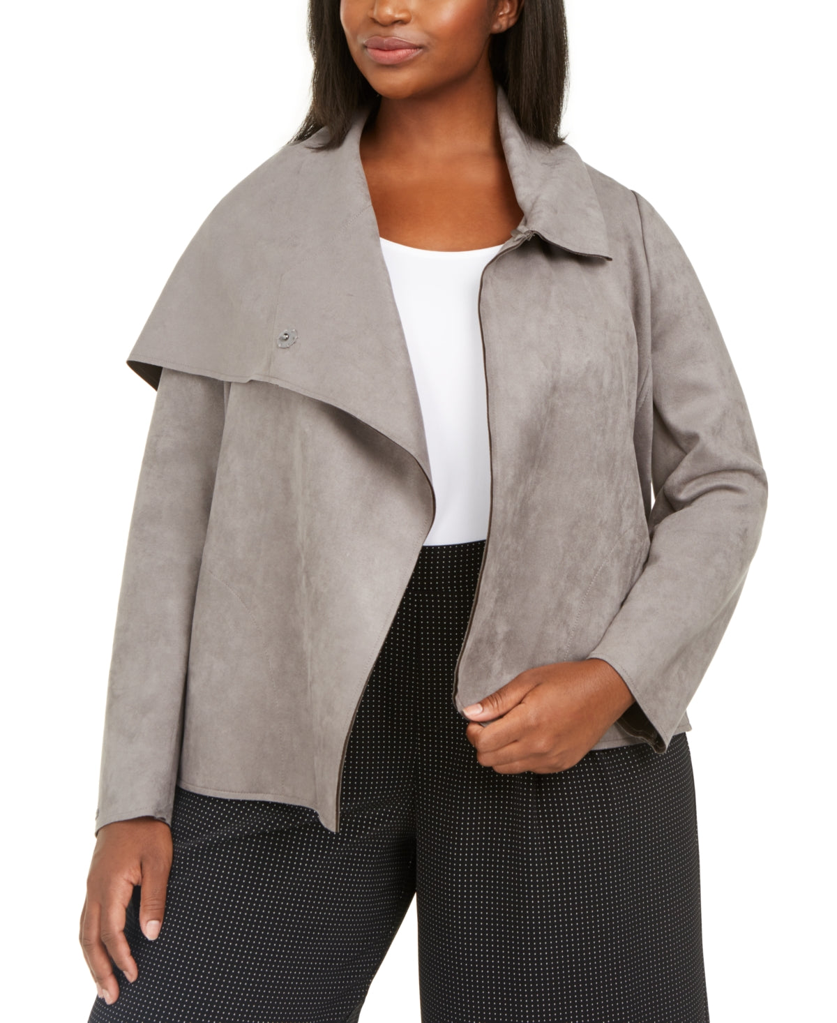 ANNE KLEIN Women's Gray Wrap Jacket Plus Size 0X