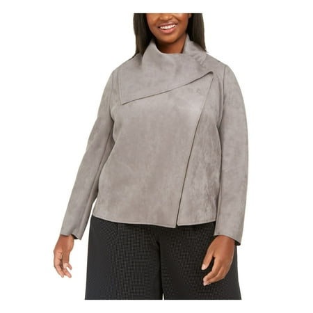 ANNE KLEIN Women's Gray Wrap Jacket Plus Size 0X