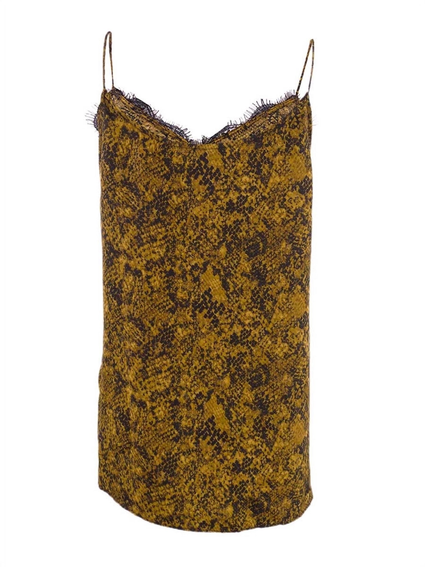 Bar III Women's Medium Yellow Snake-Print Lace-Trim Top Size Large