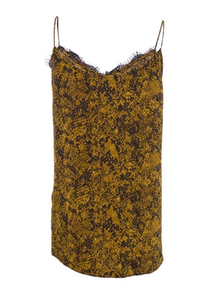 Bar III Women's Medium Yellow Snake-Print Lace-Trim Top Size Large