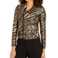 ANNE KLEIN Women's Black Zippered Belted Printed Bolero Jacket Size 8