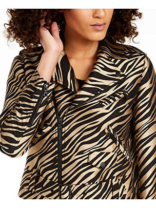 ANNE KLEIN Women's Black Zippered Belted Printed Bolero Jacket Size 8