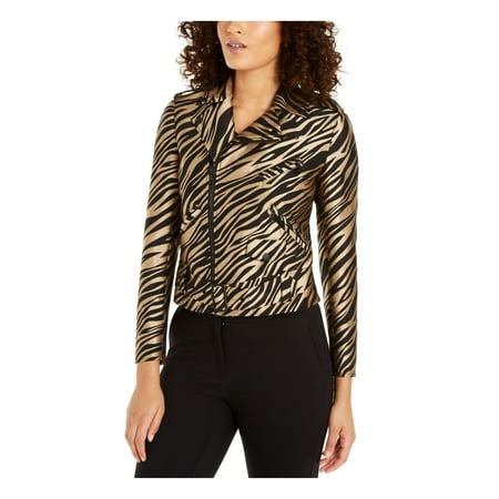 ANNE KLEIN Women's Black Zippered Belted Printed Bolero Jacket Size 8