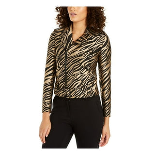 ANNE KLEIN Women's Black Zippered Belted Printed Bolero Jacket Size 8