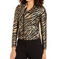 ANNE KLEIN Women's Black Zippered Belted Printed Bolero Jacket Size 8