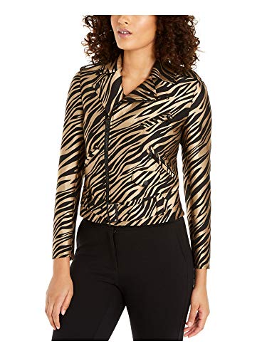 ANNE KLEIN Women's Black Zippered Belted Printed Bolero Jacket Size 8