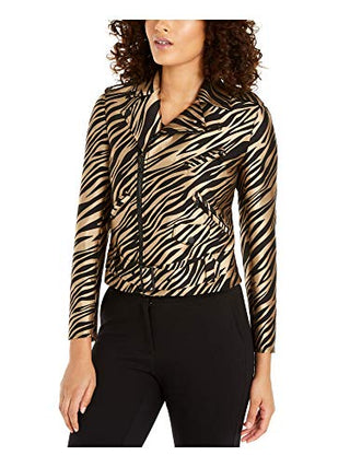 ANNE KLEIN Women's Black Zippered Belted Printed Bolero Jacket Size 8