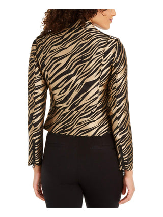 ANNE KLEIN Women's Black Zippered Belted Printed Bolero Jacket Size 8