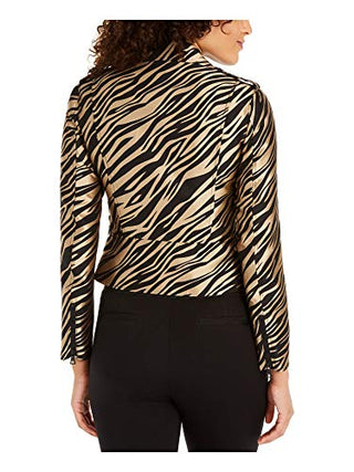 ANNE KLEIN Women's Black Zippered Belted Printed Bolero Jacket Size 8