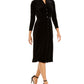 ANNE KLEIN Women's Black 3/4 Sleeve Collared Midi Shirt Dress Size 0
