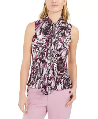 Bar III Women's Bright Pink Tie-Neck Top Size X-Small