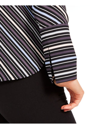 Anne Klein Women's Striped Long Sleeve Collared Top Gray Size X-Small
