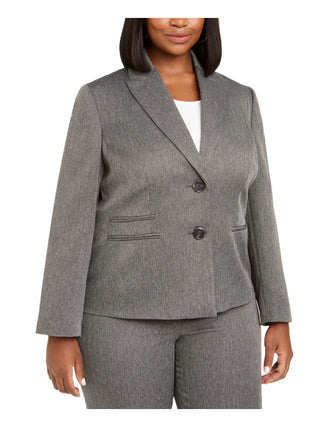 Le Suit Women's Plus Size Herringbone-Print Pants Suit