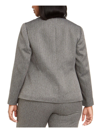 Le Suit Women's Plus Size Herringbone-Print Pants Suit