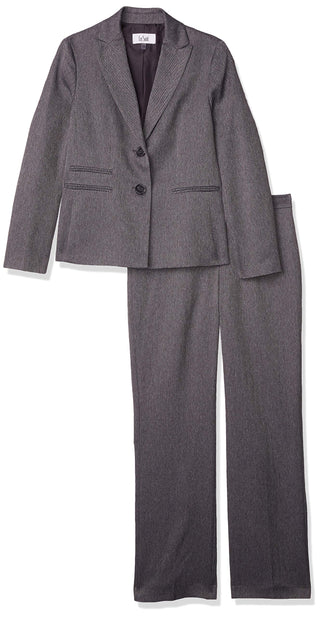 Le Suit Women's Plus Size Herringbone-Print Pants Suit
