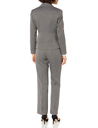 Le Suit Women's Plus Size Herringbone-Print Pants Suit