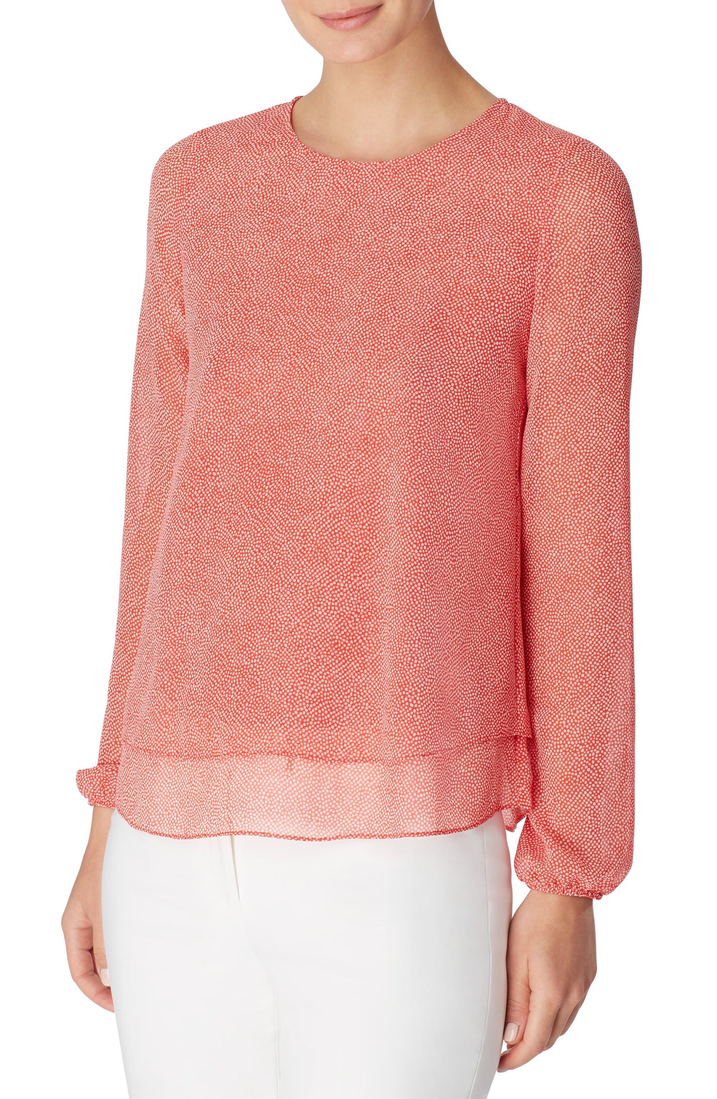 Anne Klein Women's Dot Print Double Layer Blouse Red Size X-Large