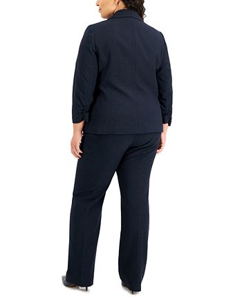 Le Suit Women's Pinstriped Ruched Sleeve Pantsuit Black Size Petite Small