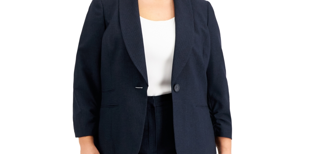 Le Suit Women's Pinstriped Ruched Sleeve Pantsuit Black Size Petite Small