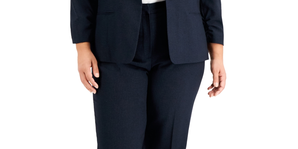 Le Suit Women's Pinstriped Ruched Sleeve Pantsuit Black Size Petite Small