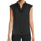 Anne Klein Women's Ruffled Sleeveless Split Blouse Top Black Size X-Large