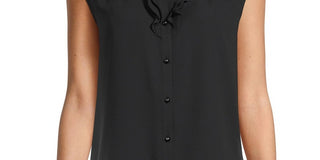 Anne Klein Women's Ruffled Sleeveless Split Blouse Top Black Size X-Large