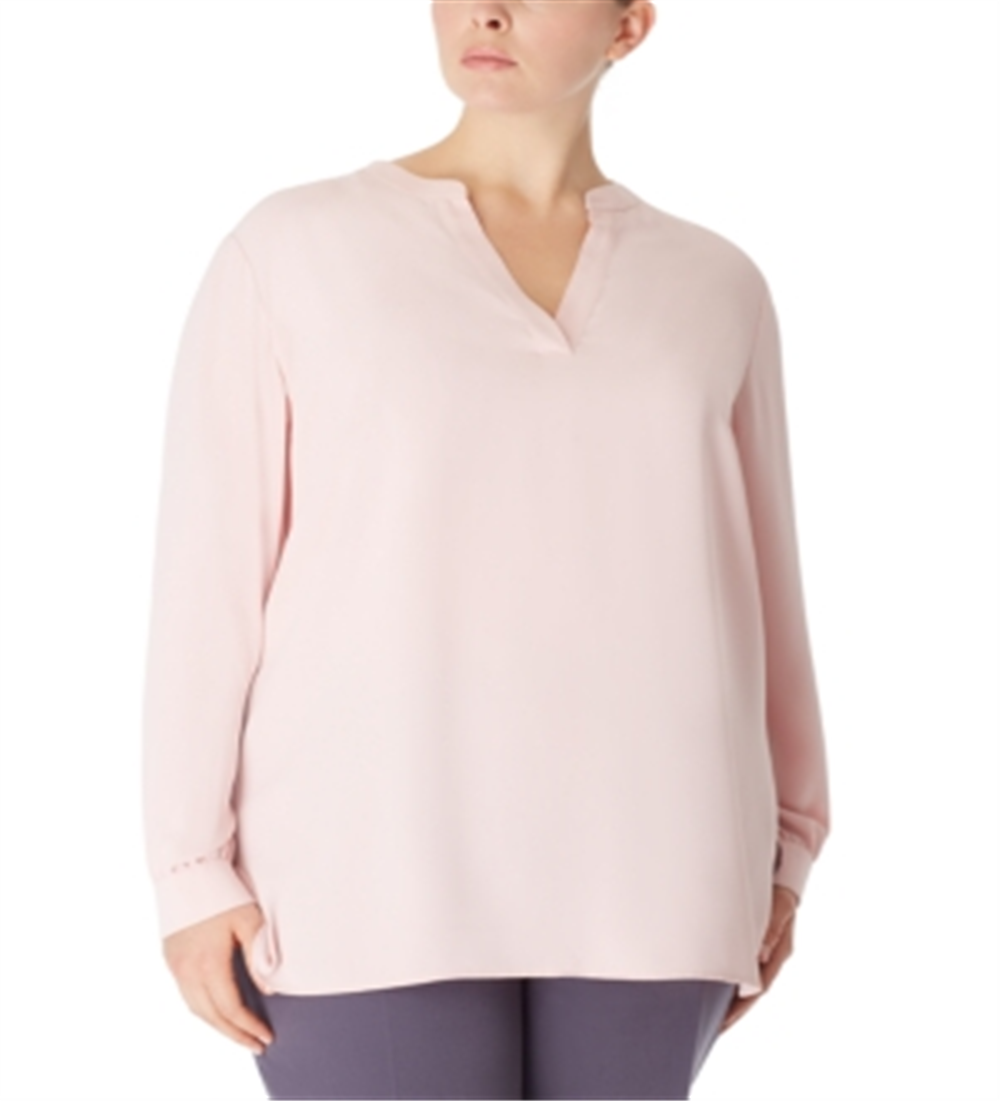 Anne Klein Women's Split Neck Blouse Pink Size 0X