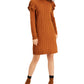 Bar III Women's Ruffled Cable Knit Front Long Sleeve Crew Neck Above The Knee Sweater Dress Brown Size X-Large