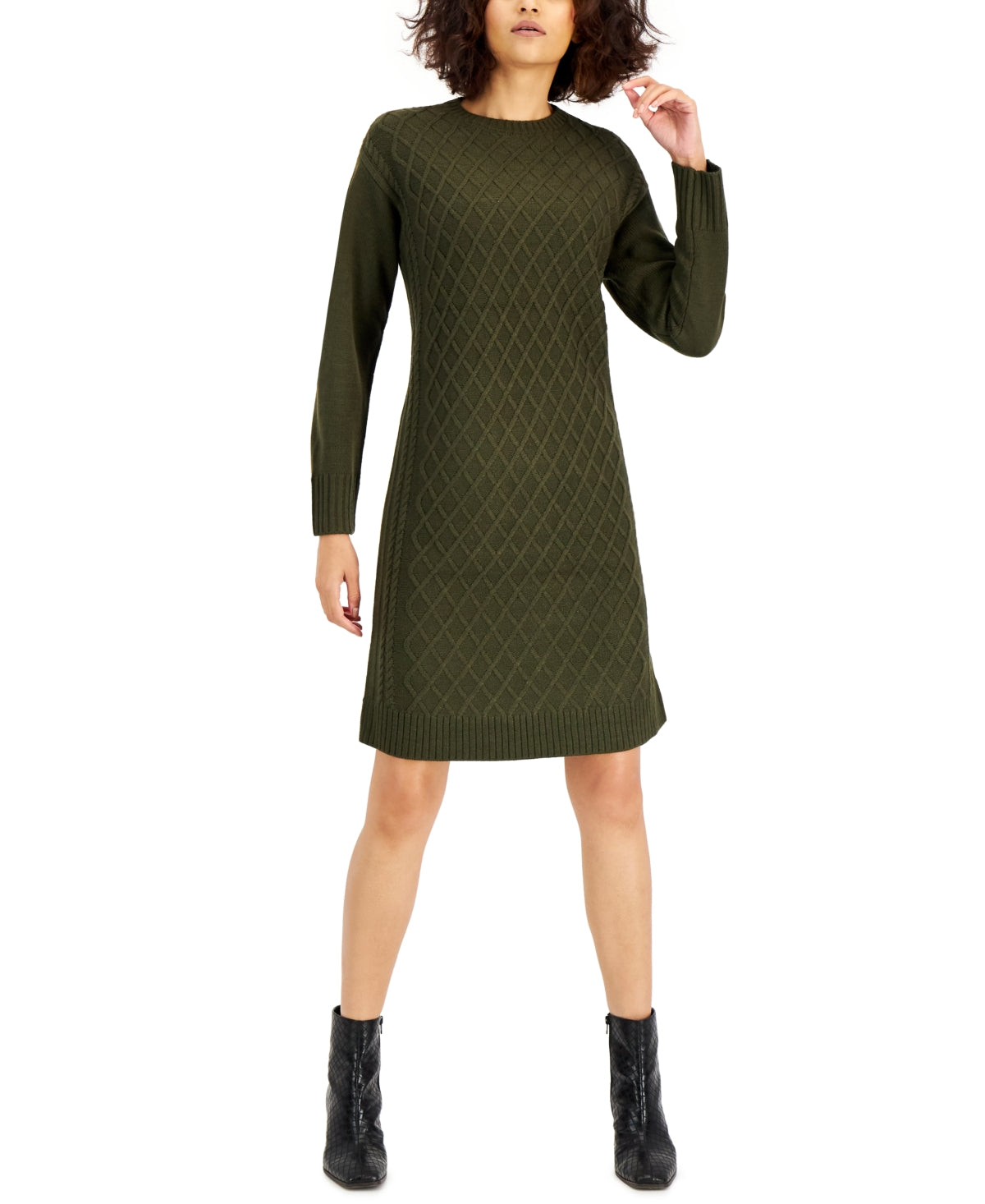 INC International Concepts Women's Cable Knit Sweater Dress Green Size X-Large