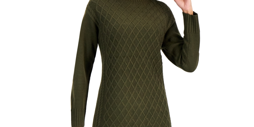 INC International Concepts Women's Cable Knit Sweater Dress Green Size X-Large