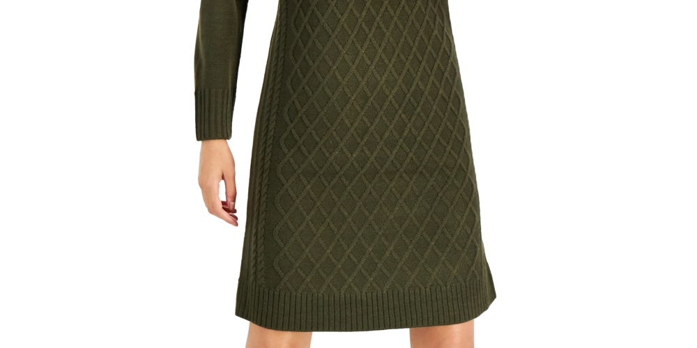 INC International Concepts Women's Cable Knit Sweater Dress Green Size X-Large