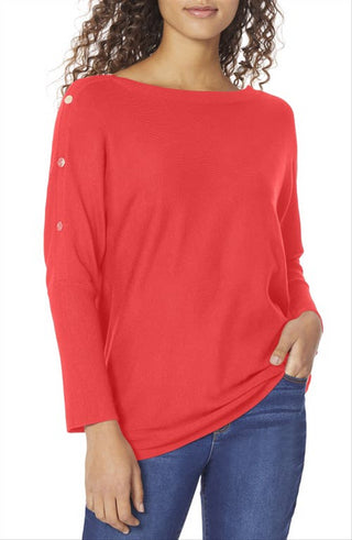 Jones New York Women's Button Detail Boatneck Sweater Red Size Large