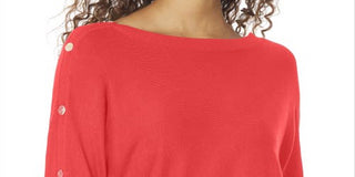 Jones New York Women's Button Detail Boatneck Sweater Red Size Large