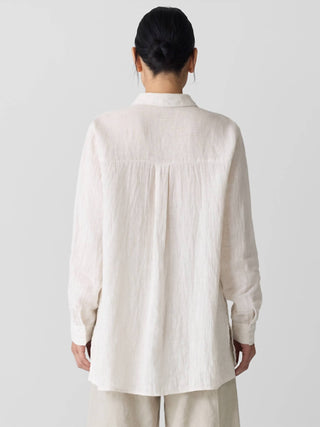 Eileen Fisher - Puckered Linen Stripe Classic Collar Shirt