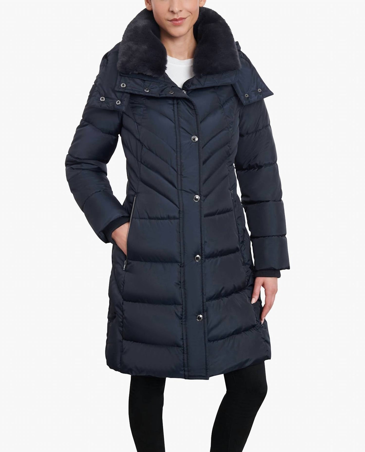 London Fog - Plus Size Hooded Puffer Jacket With Button-off Fur Collar