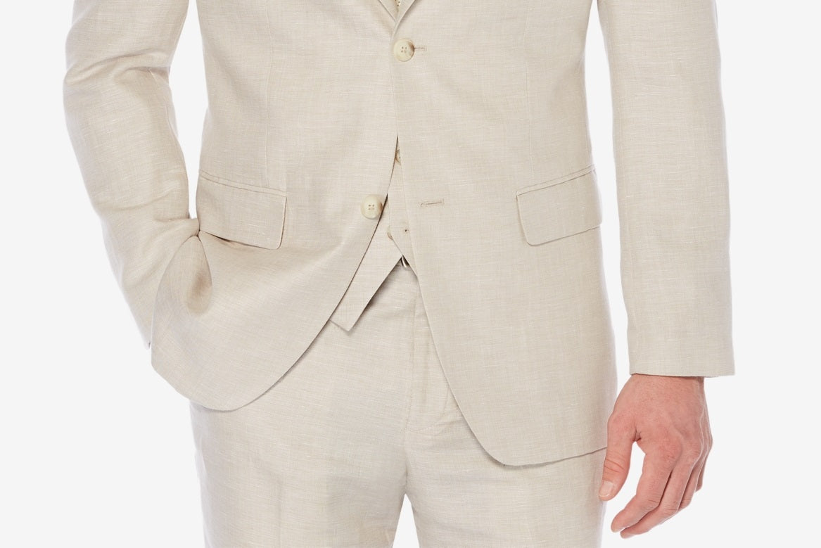 Perry Ellis Portfolio Men's Herringbone Linen Blazer Brown Size 40